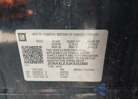 2019 Chevrolet Equinox Lt z USA, uszkodzony, nr VIN 2GNAXLEX1K6152880